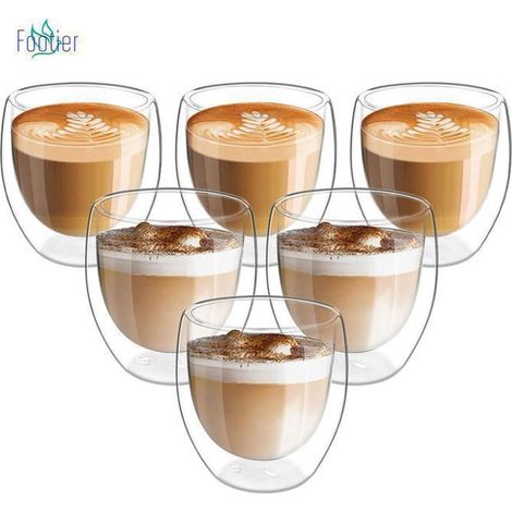 6pcs Double Wall Espresso Cups, Coffee Cups, Double Wall Cups, 80ml, Moka Cups, Thermal Floating Glasses