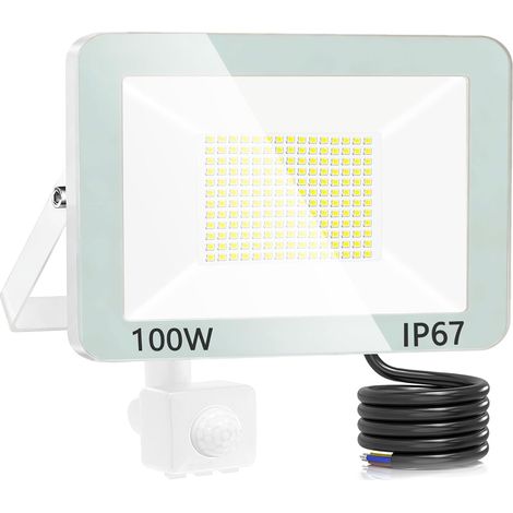 100W Projecteur LED Extérieur Détecteur de Mouvement, IP67 Étanche Spot LED Extérieur Avec Detecteur, 10000LM Blanc Froid Pour Entrées Patio Garage Jardin (1/5)