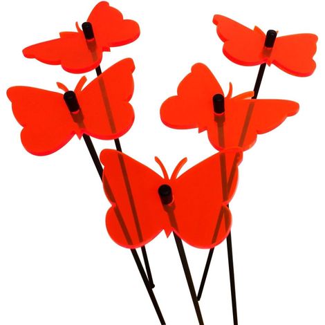 Attrape-Soleil Papillon, décorations de Jardin, 5 piquets décoratifs, 25 cm de Hauteur, Accessoire de Jardinage, Cadeau pour Les jardiniers, Couleur : Rouge Fluorescent