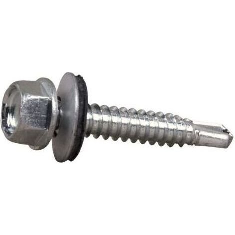 VIS AUTOFOREUSE METAL M5 PACK 100 5,5 x 50 mm Vis tole auto foreuse de acier à tete hexagonale avec rondelle d'étanchéité pour plus fixation Vis Autoperceuse pour metal (1/5)