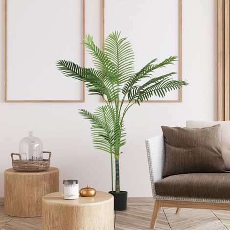 Plante artificielle intérieure 150 cm, palmier arbre artificiel avec pot en plastique et flocage, vert