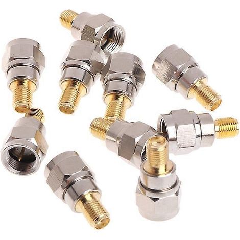 Lot de 10 adaptateurs coaxiaux RF en acier, fiche mâle de type F vers prise femelle SMA. (1/5)