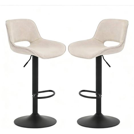 Set di 2 sgabelli da bar girevoli in lino beige con struttura in metallo, MODENUIT (1/5)