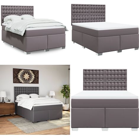 vidaXL Boxspringbett mit Matratze Grau 140x200 cm Kunstleder (1/5)