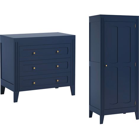 Kommode mit 3 Schubladen und Schrank mit 1 Tür Vox Milenne Blau