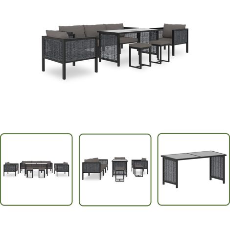 The Living Store 8-tlg. Garten-Lounge-Set mit Auflagen Poly Rattan Anthrazit - Loungemöbel - Gartenmöbel - Outdoor Möbel - Esszimmergarnituren - Rattanmöbel (1/5)