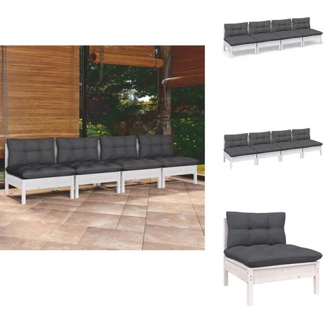 4-Sitzer-Gartensofa mit Anthrazit Kissen Massivholz Kiefer - Gartenmöbel - Sitzgruppe - Terrassenmöbel - Outdoor Möbel - Lounge Set (1/5)