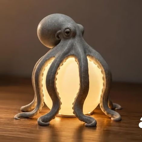 Portable Cute Ocean Decor Table Lamp Creative Octopus Lamp - Gray