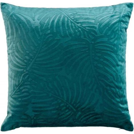 Coussin déhoussable en tissu effet velours motif feuillage en relief Analia - Bleu - 50 x 50 cm - Livraison gratuite (1/4)