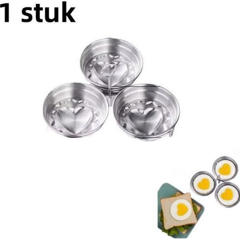 Moule à œufs pochés en forme de cœur (1 pièce) - 3 coquetiers - Cuiseur vapeur en acier inoxydable - Avec support - Argenté (1/3)