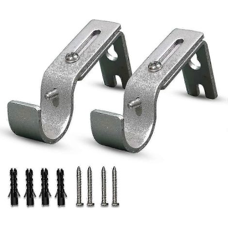 Supports de tringle à rideaux robustes en métal argenté antirouille avec vis (2 pièces) KFWHBYV (1/4)