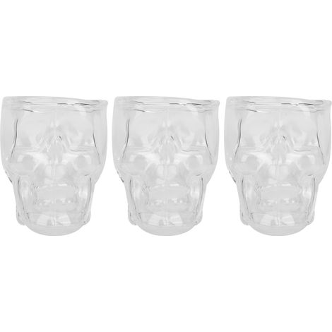 Lot de 3 verres de 75 ml en forme de tête de mort, parfaits pour le vin, la bière ou toute autre boisson. Décoration pour Halloween. (1/5)