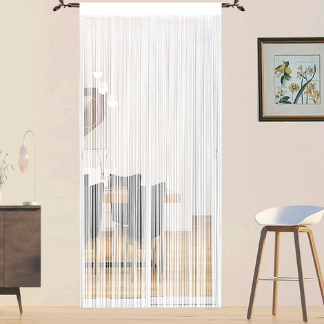 1 Rideau Anti Mouches, Fil Nylon, Blanc, 90x245 Cm, Pour Porte Extérieur
