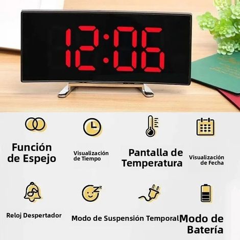 Digitaler Wecker mit Spiegel, Temperaturanzeige, Datumsanzeige, 2 Helligkeitsstufen, Nachtmodus, LED-Tischuhr, 12/24-Stunden-Anzeige (1/5)