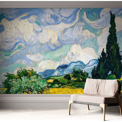 Papier peint autocollant décoratif à motifs pour salon chambre et bureau Tapete adhésif pour décoration Nuages expressifs 312x219 cm (1/5)
