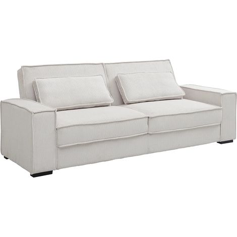 Vente-Unique – Canapé 3 places convertible clic-clac en velours côtelé beige – Confort ferme – Largeur de couchage 119 cm – Longueur 230 cm (1/5)