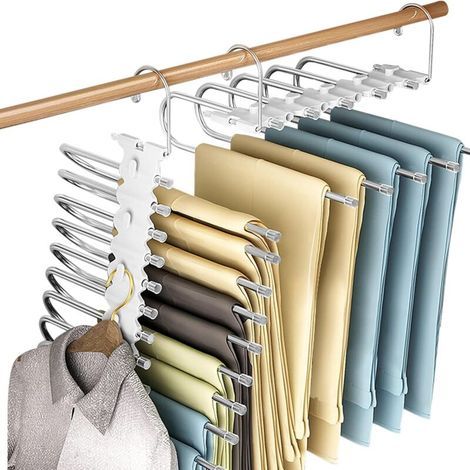 9 en 1 Cintre Pantalon, 2PCS Ceintre pour Pantalons, Cintre Gain de Place, Multifonctionnel Porte-Pantalons Pliable Antidérapant Multiple pour Écharpes, Jeans, Vêtements, Serviettes (1/5)