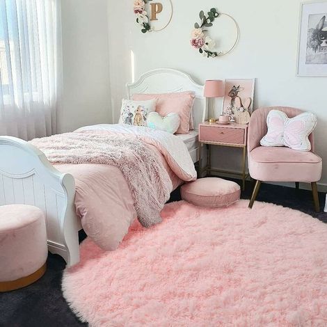 Tapis shaggy rond 140cm Rose Doux Moelleux Antidérapant pour Salon Chambre Couloir (1/4)