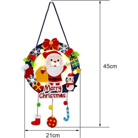 2 Pièces Feutre Noël Couronne,Couronne De Noel avec Lumières,Bricolage Noel Enfant,Couronne De Noel DIY Kit Décoration De Fête (1/4)