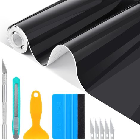 Film pour voiture - Noir brillant - 300 x 30 cm - Sans bulles - Autocollant - En PVC - Film de protection solaire pour peinture de voiture - Utilisable sur toutes les surfaces lisses (1/5)