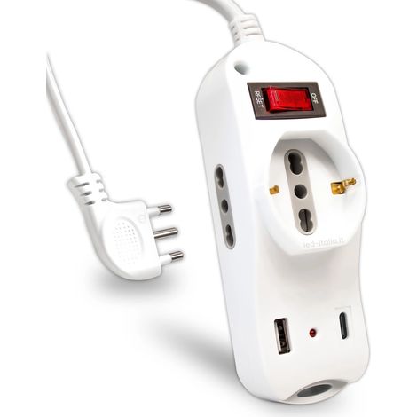 V-TAC Steckdosenleiste 1,5m 2Seitensteckdosen 10/16A 1Frontsteckdose 10/16A Schuko 2USB