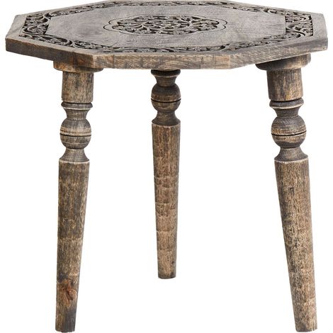 Tavolino tradizionale rotondo 48 x 48 cm Soggiorno Mango Legno scuro Wandilo