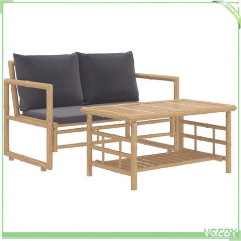Salon de jardin - FAF EICY - 319266 - Bambou - 2 places - Coussins gris foncé (1/5)