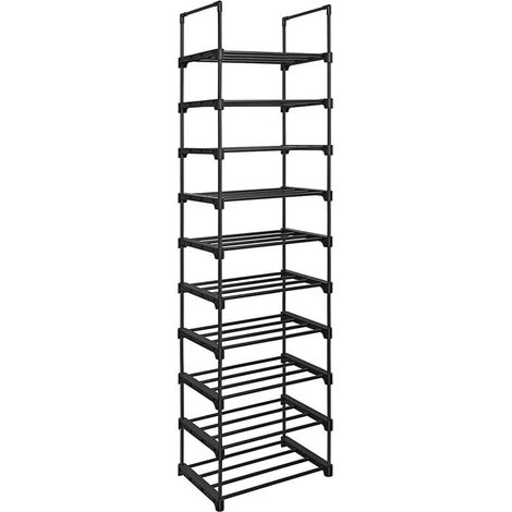 Zapatero de 10 niveles mueble de almacenamiento versátil estructura de hierro personalizable ahorra espacio para recibidor salón dormitorio 45 x 30 x 174 cm negro 120003171 (1/3)