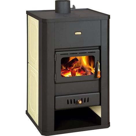 Poêle à bois pour chauffage central. Poêle à combustible solide avec chaudière intégrée. Puissance de chauffage 5 + 17 kw. Couvercle en acier. Modèle Prity S3 W17 (1/4)