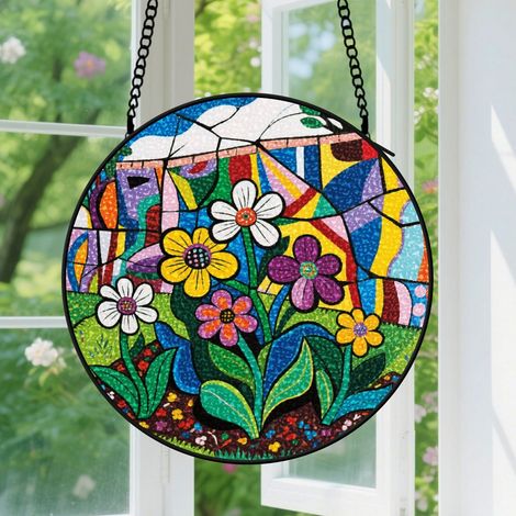Suspension en vitrail, attrape-soleil unique élégant, décoration jardin fenêtre, cadeau Noël, Fête des Pères pour homme, femme, maman 25 cm (1/5)