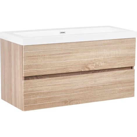 Wall Mounted Vanity Unit with Basin URUCU 100 cm Light Brown (1/5)