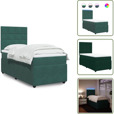 Letto con luci LED - vidaXL Giroletto a Molle con Materasso Verde Scuro 90x200 cm Velluto - Letto in velluto