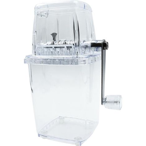 Trituradora de hielo manual de acero inoxidable con dientes metálicos, ideal para fiestas, bares y restaurantes.