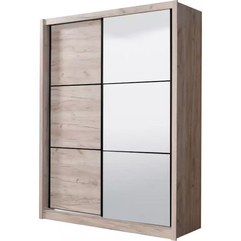 armadio 2 ante scorrevoli "madrid" con specchio effetto quercia 166x60x215 cm (1/4)