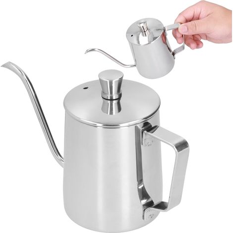 Bouilloire à café PTFE 350 ml avec couvercle, en acier inoxydable 304, pour café filtre, idéale pour la maison et le bureau, couleur acier inoxydable (1/5)