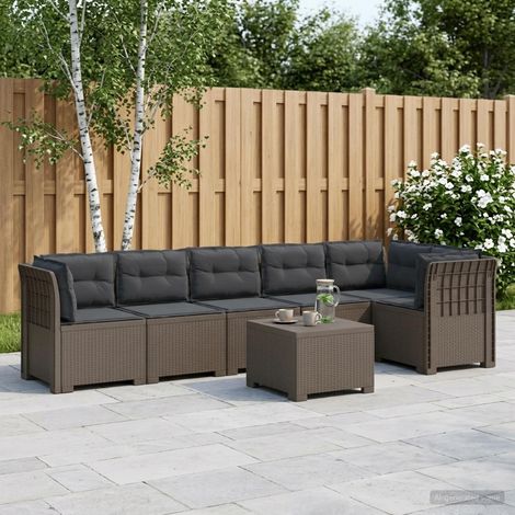 Canapé de Jardin Modulable 6 Places en PP Aspect Rotin avec Coussins Gris Clair et Anthracite - PANGIVO (1/5)