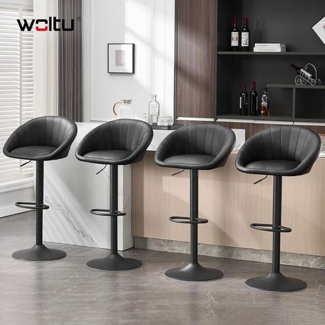 WOLTU Juego de 4 taburetes de bar vintage de PU, sillas de bar giratorias ajustables, color antracita