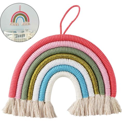 MINKUROW Decorazione Macramè Arcobaleno, Arazzo Artigianale Bohemien Appeso A Parete Decorazioni Per Compleanno Per Bambini, Macramè Di 7 Corde Intrecciate Decorazioni Da Parete Per Camera Dei Bambini (1/5)