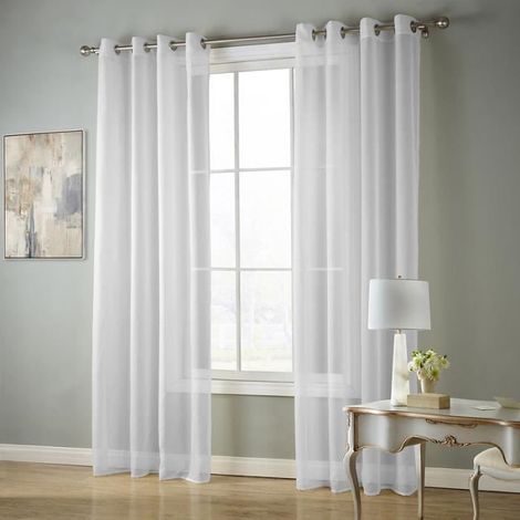 JRING Lot de 2 Rideaux Voilages à œillets - Transparent - Blanc - 140 x 240 cm (1/4)