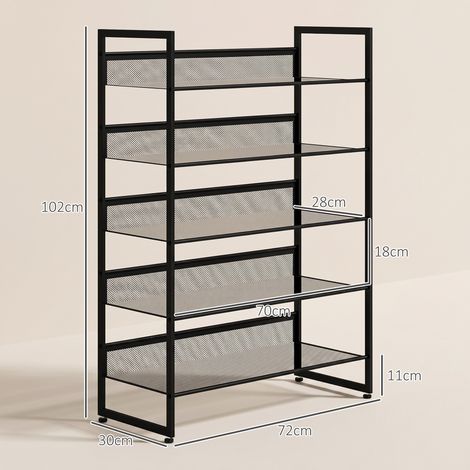 Schuhregal Schuhablage Schuhständer, 5 Regale, 72 cm x 30 cm x 102 cm, Schwarz (1/5)