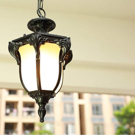 E27 Lampes Suspendues Lampe Pendentif Extérieure Noir Rétro IP44 Vintage Industriel Fer Plafonnier Éclairage Imperméable À La Pluie Pavillon Villa Loft Lustre Lumière Extérieure (A)