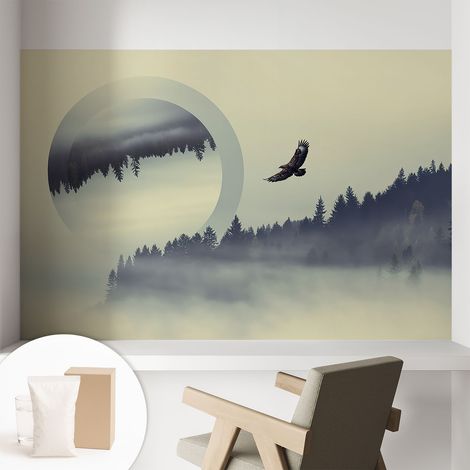 Papier peint intissé à motifs décoratifs pour salon chambre et bureau Décoration murale élégante avec colle Paysage forestier 104x70 cm (1/5)