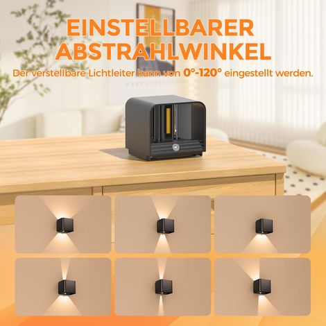 4 Stücke LED Aufladbar Wandleuchte mit Bewegungsmelder , Wandlampe Auf und ab Einstellbarer Lichtstrahl 3000K Warmweiß  IPX4 Wasserdichte Wohnzimmer Garten Schwarz (1/5)