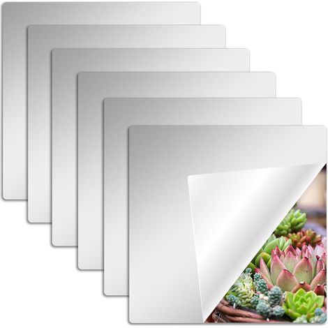 12 espejos de pared autoadhesivos, 20 x 20 cm, flexibles, acrílicos, decorativos, para escuela, hogar, sala de estar, baño y dormitorio (1/5)