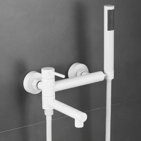 Robinet de baignoire-douche (blanc) avec bec pivotant et douchette. (1/5)