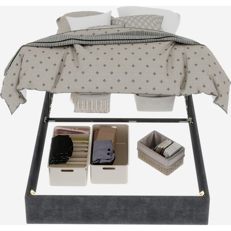 Cadre de lit de style moderne et épuré, 140200 cm, gris, tissu velours hollandais, avec vérin à gaz, mobilier de chambre moderne, tête de lit et matelas non inclus. (1/5)