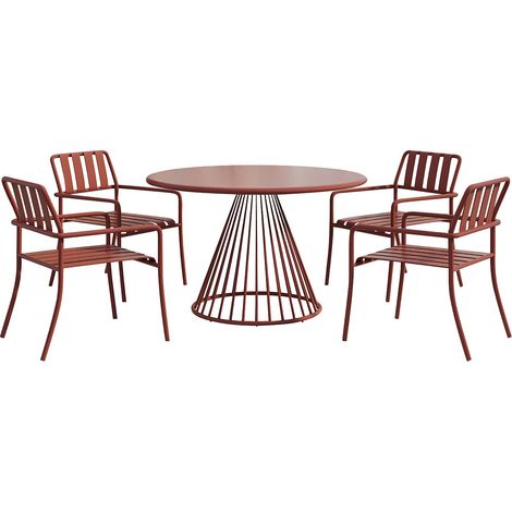 Sala da pranzo da giardino in Metallo: tavolo D.120 cm e 4 poltrone impilabili Terracotta - BIRMOS di MYLIA