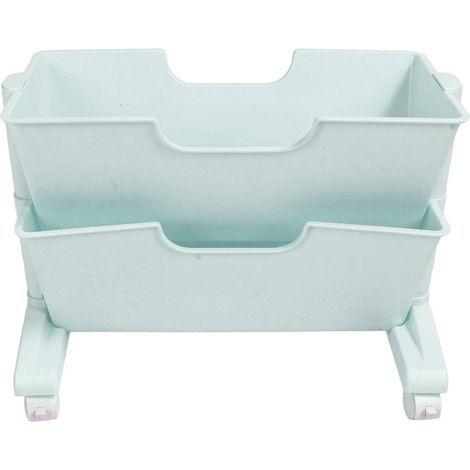 Étagère à livres mobile à double étage pour bureau, organisateur de chambre avec roulettes amovible bleu (1/5)