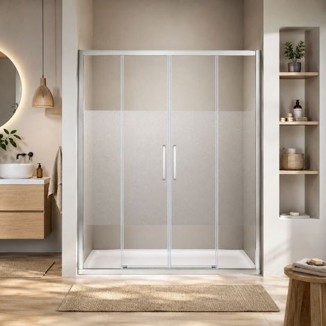 Paroi de douche 160 cm avec double porte coulissante ajustable - Sablée (1/4)