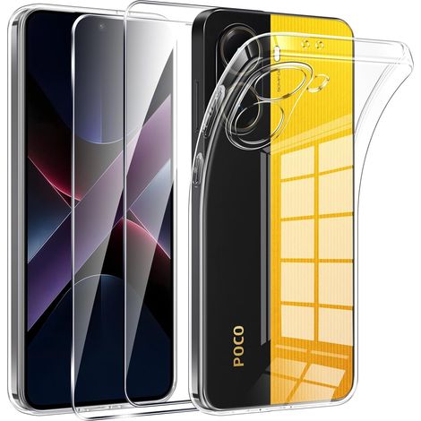 Coque pour Xiaomi Poco X7 Pro 5G avec 2 Pièces Protection Écran en Verre Trempé,Ultra Transparente Silicone en Gel TPU Souple pour Xiaomi Poco X7 Pro 5G Couqe,Antichoc Anti-Jaune Etui Bumper (1/5)